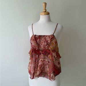 MNG Mango Sheer Floral Ruffle Camisole – Boho Paisley Print